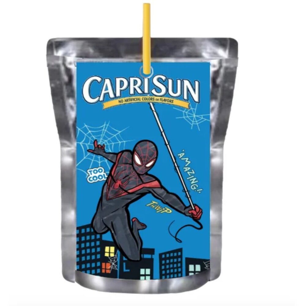 Custom Spider Happy Birthday Edition Juice Pouche Labels, Set of 12, Red & Blue